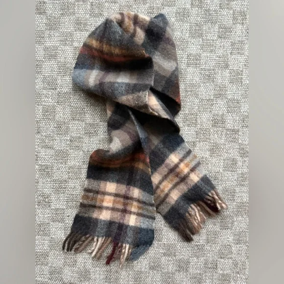 Vintage 100% Wool Plaid Scarf made in Ireland Browns and Tans - Picture 1 of 8